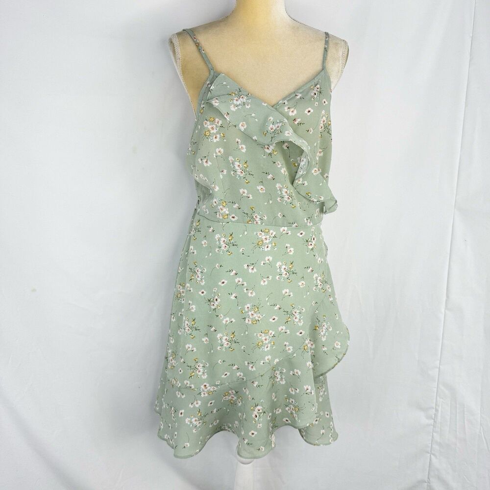 ROMWE Wrap Dress  Green Floral Size US 14 Summer Dress - Picture 3 of 16